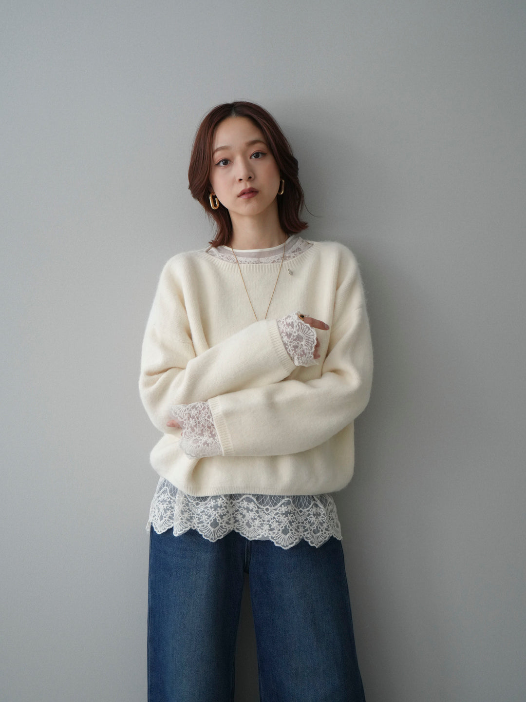 [予約]アンゴラタッチボートネッククロップドプルオーバー/ivory