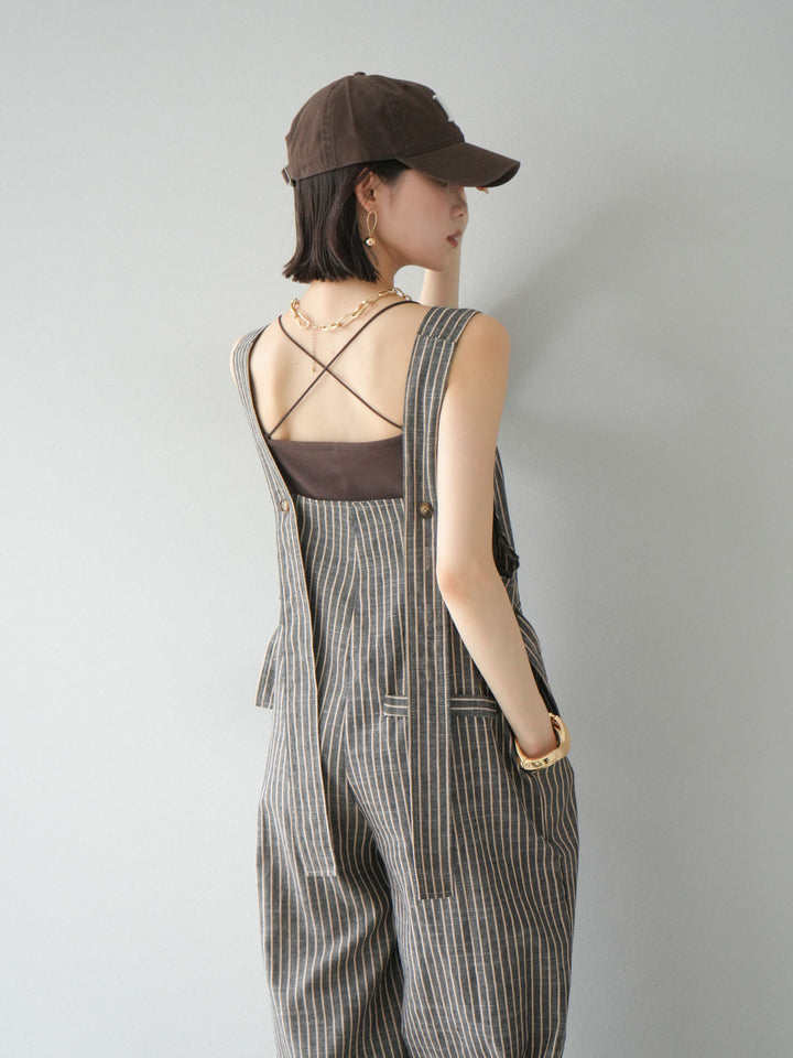 【預購】皮帶設計工裝褲/條紋