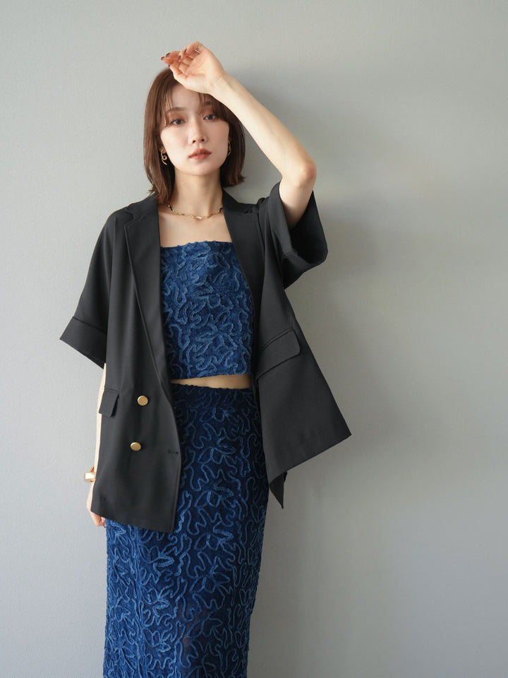 [予約]パイピングフラワーシアーベロアキャミソール/ネイビー