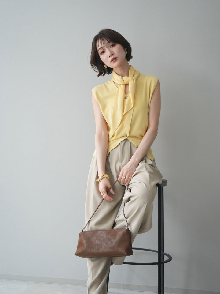 [予約]スカーフ付Vネックニットベスト/yellow
