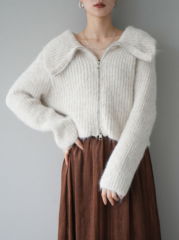 [予約]BIG襟ジップニットカーディガン/アイボリー