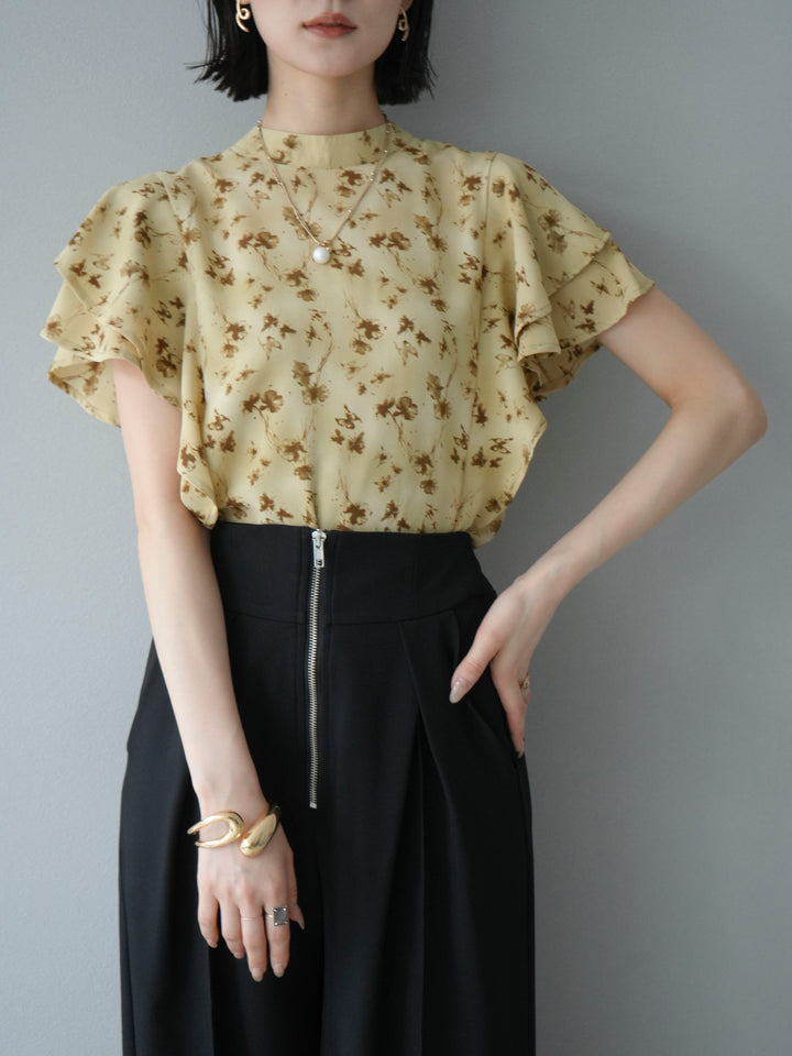 [予約]フラワーモチーフラッフルスリーブブラウス/ベージュ