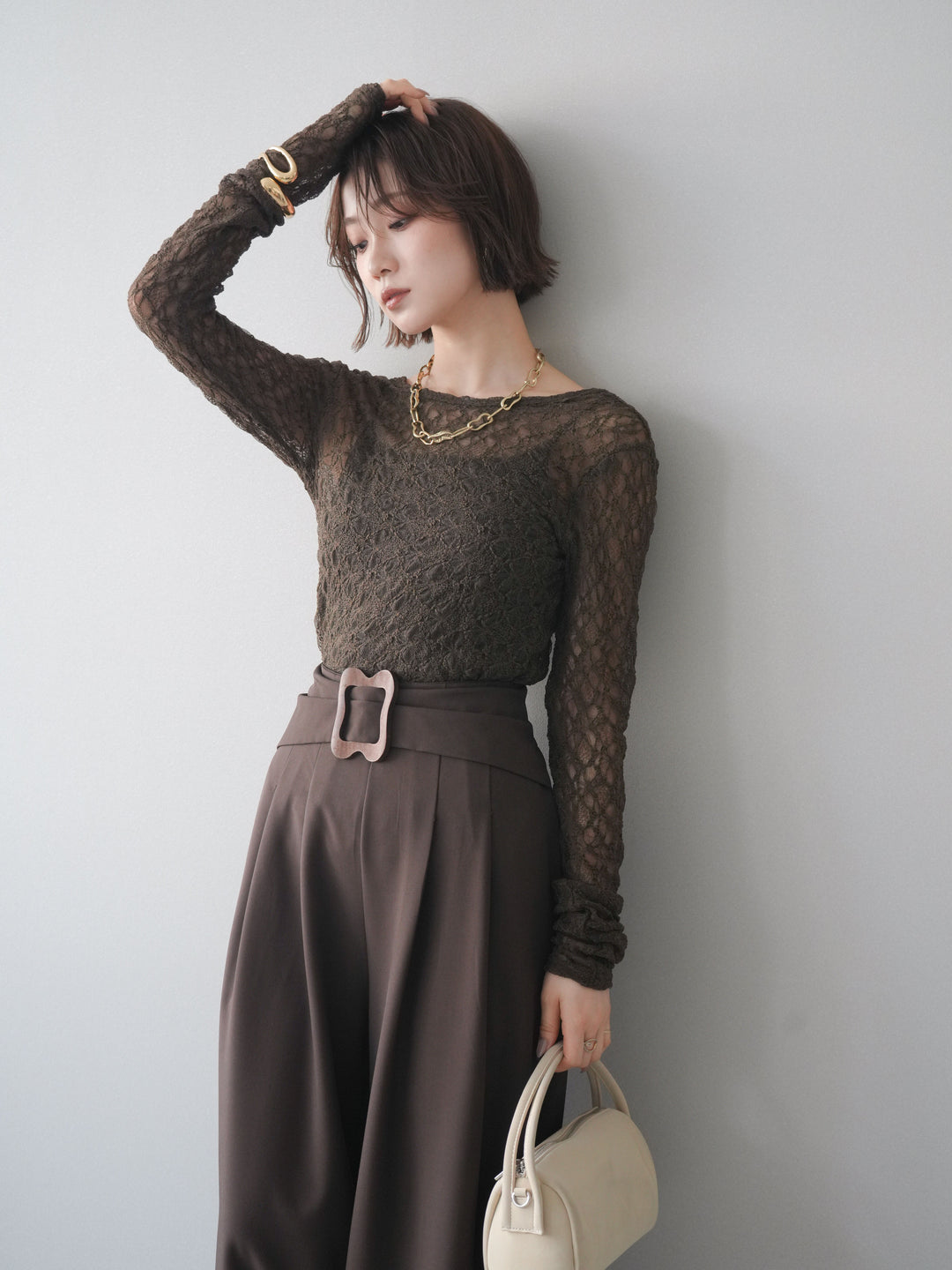 [予約]バックラウンドジャガードレーストップス/brown