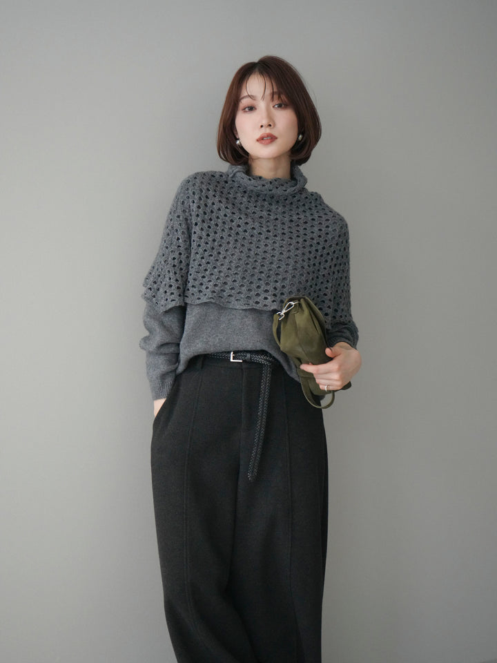[予約]メッシュケープアンサンブルニットプルオーバー/darkgray