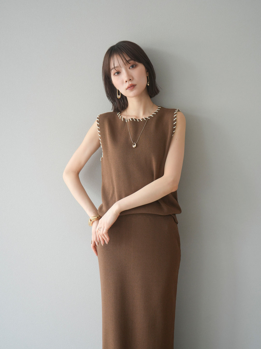 [SET] 亞麻手織套頭衫 + 亞麻手織緊身裙 (2 件套)