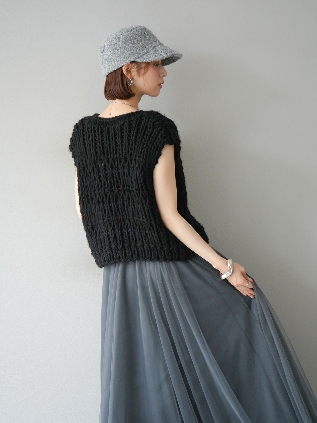 [予約]ハンドニットローピングベスト/ブラック
