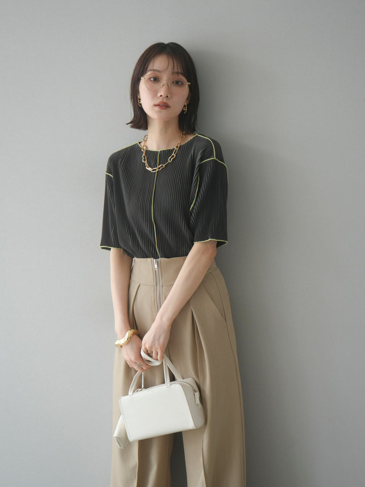 【SET】配色褶皺半袖上衣 + 配色褶皺半袖上衣 (2 件套)
