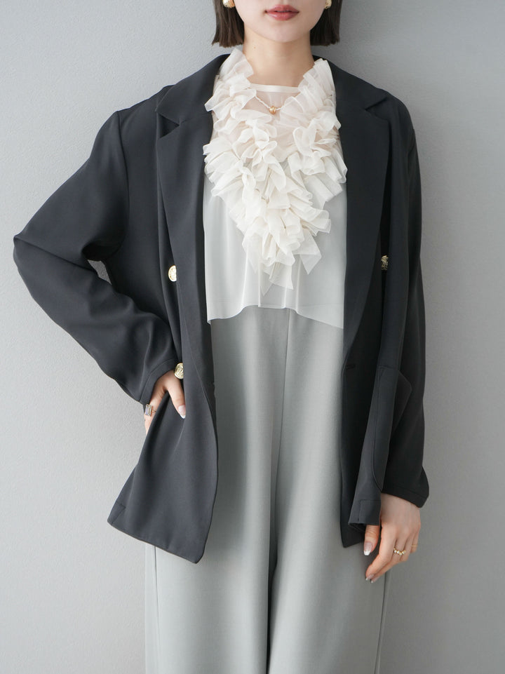 [預訂] 薄紗荷葉邊背心 x 連身套裝/灰色