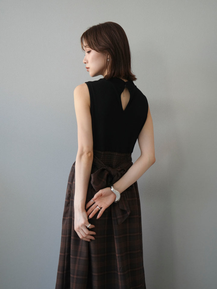 [SET]テレコ×チェックドッキングノースリワンピース+選べるアクセセット(2set)