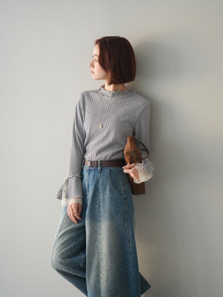 [予約]袖レース楊柳メロートップス/lightgray