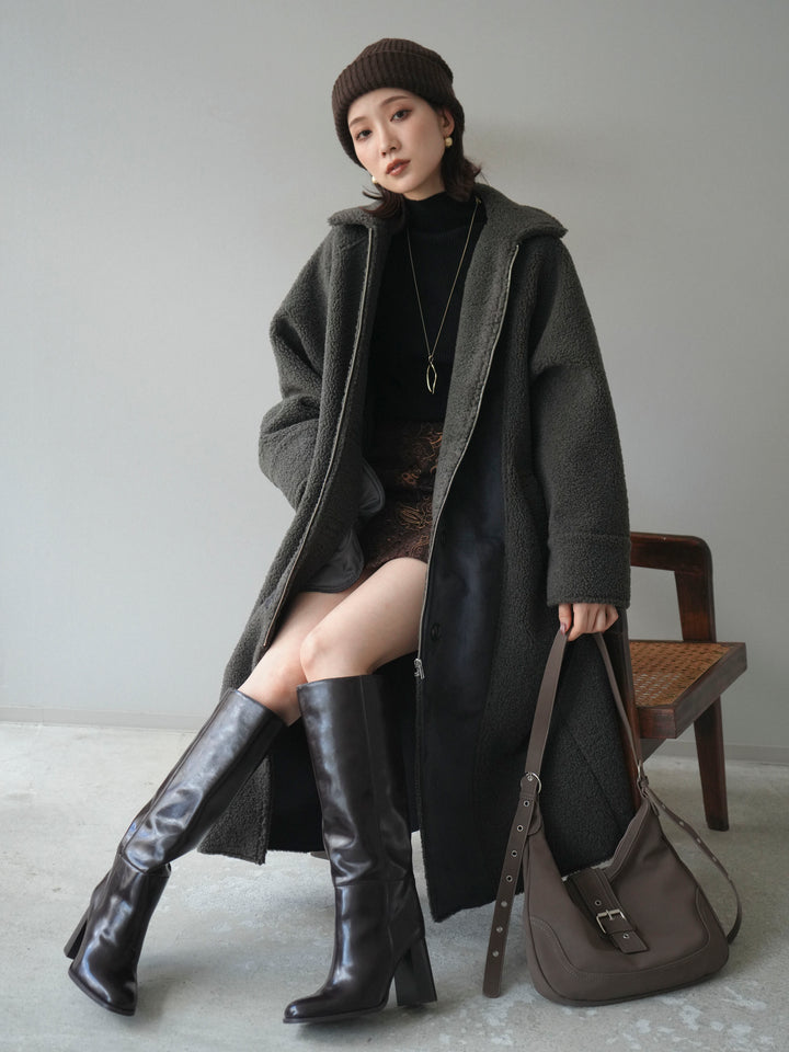 [予約]ボアxムートンロングコート/charcoal