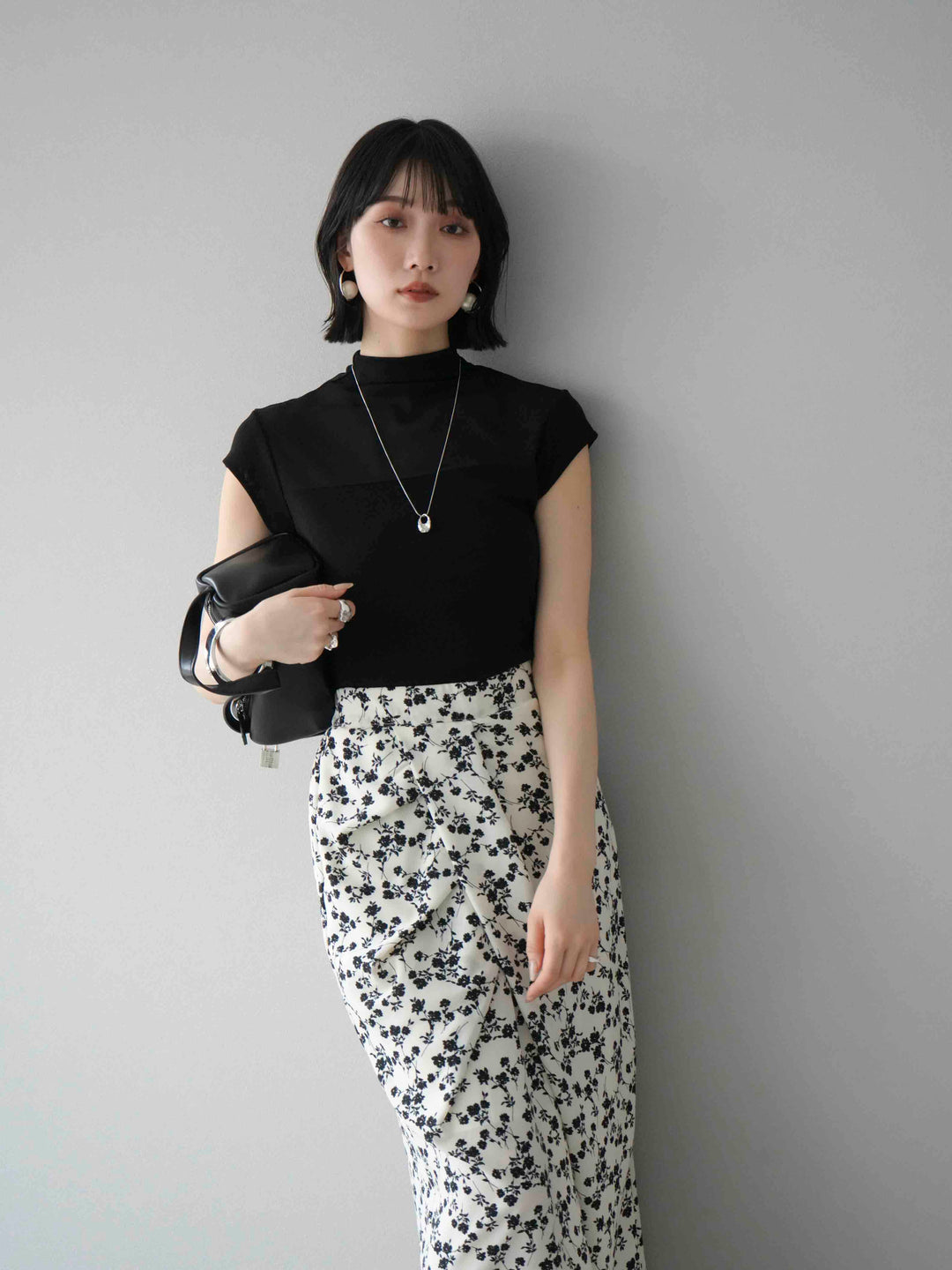 [予約]シアー切替ストレッチトップス/ブラック