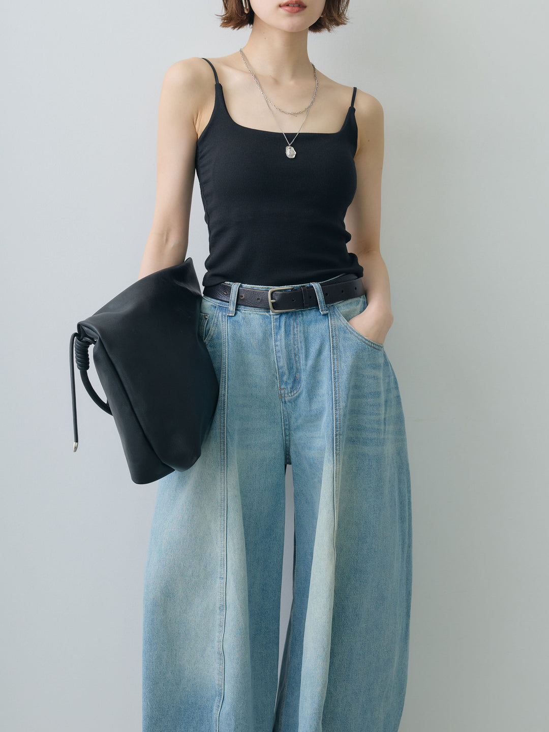 [予約]カップ付バックレースキャミソール/black