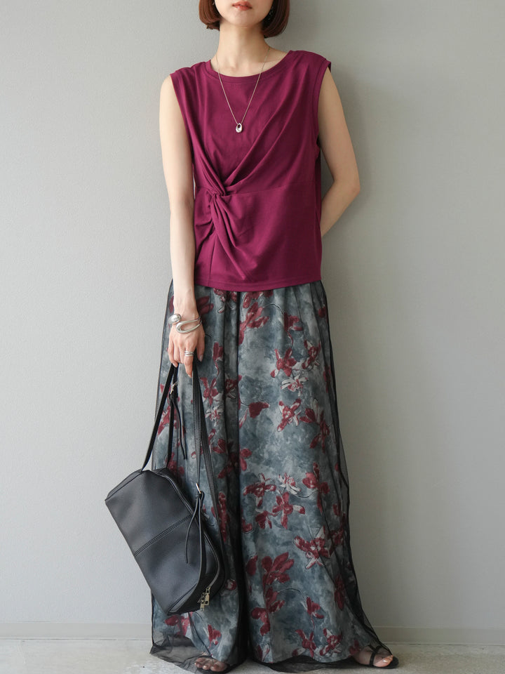 [予約]フロントツイストノースリーカットソー/ボルドー