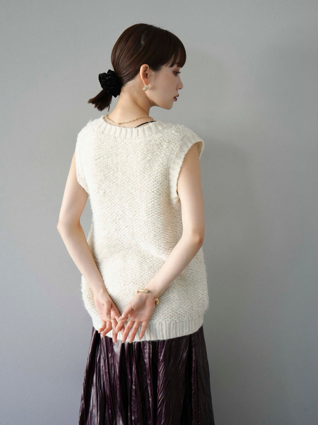 [予約]ループ編みニットベスト/アイボリー