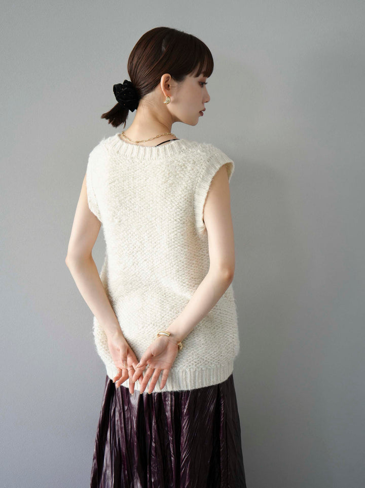 [予約]ループ編みニットベスト/アイボリー