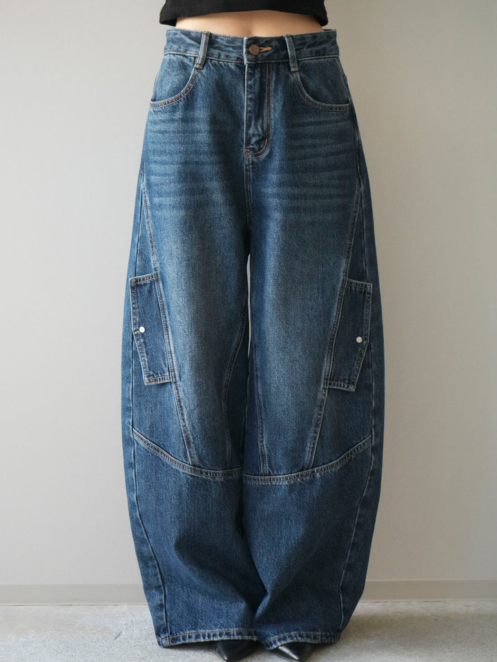 [予約]カーゴデザインコクーンデニムパンツ/navy