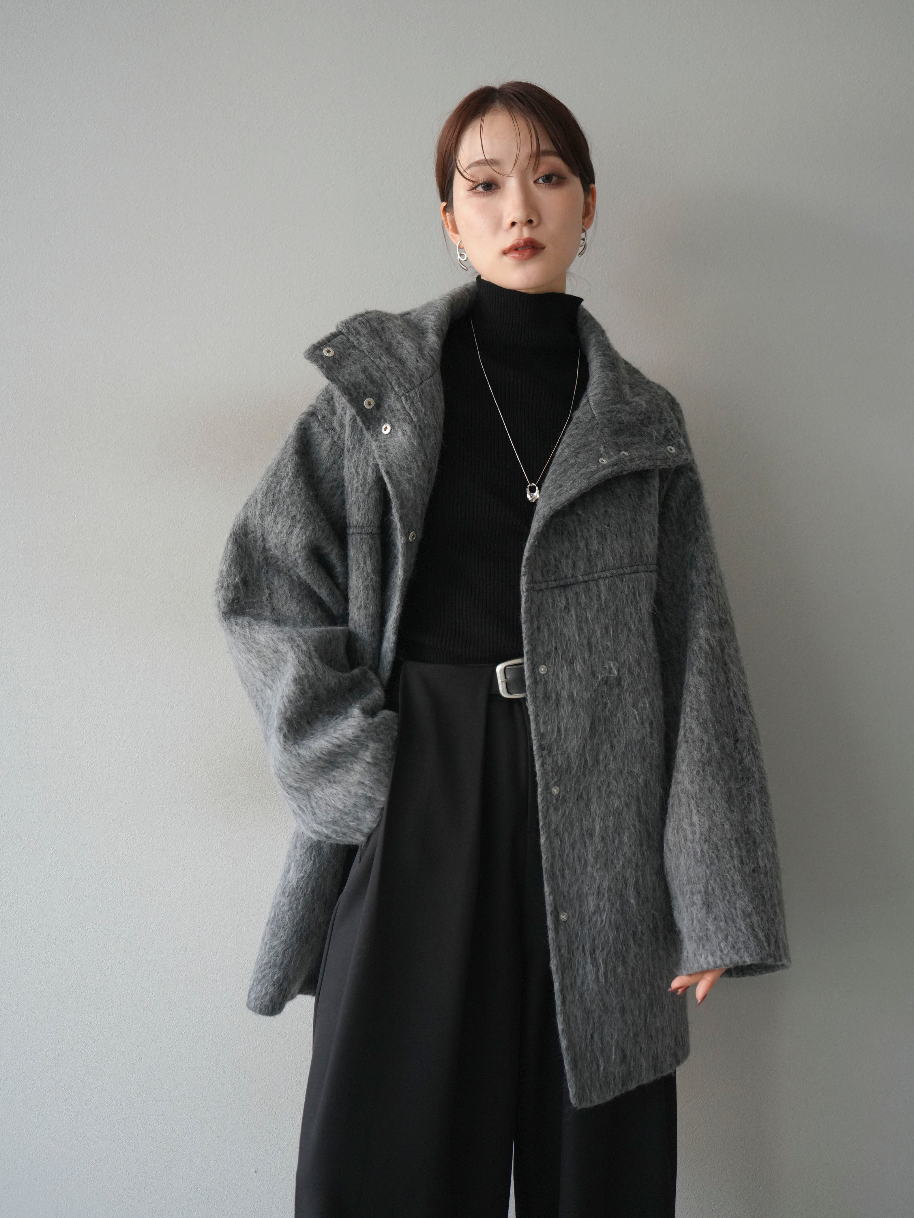 予約]スタンドカラーシャギーコート/charcoal – Lumier