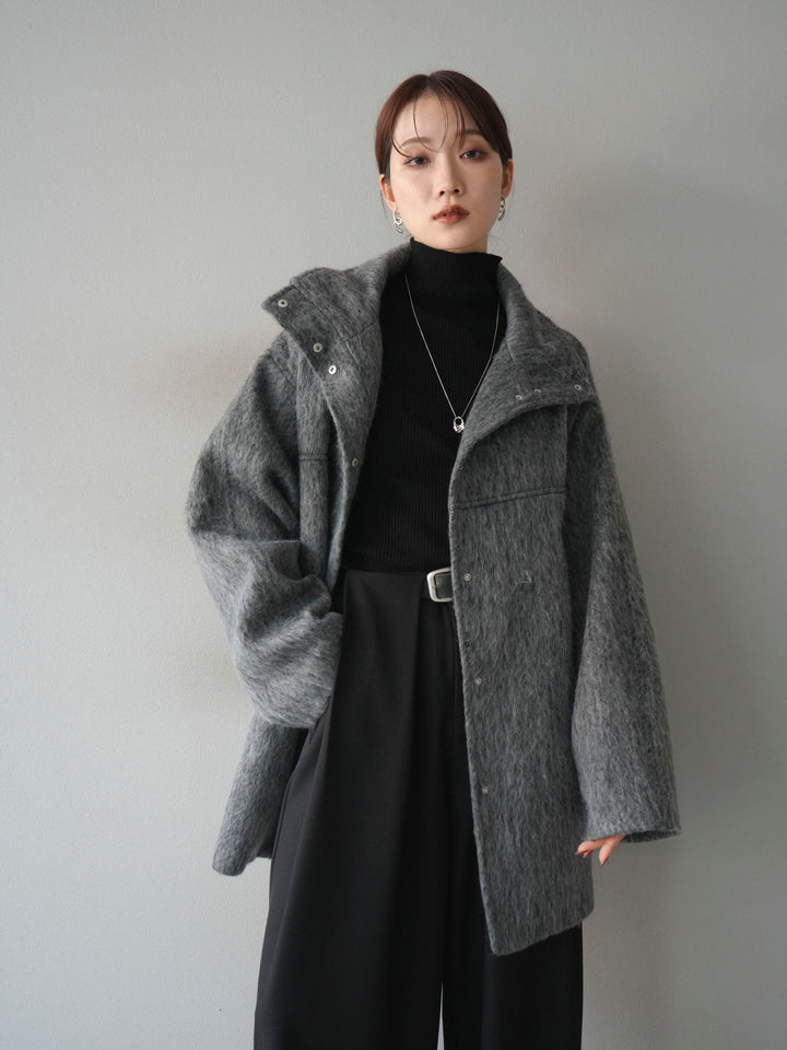 [予約]スタンドカラーシャギーコート/charcoal