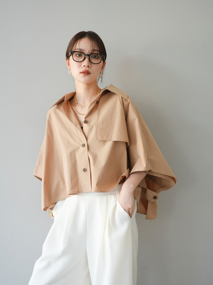 [SET]ポンチョショートシャツ+リネンライクイージーワイドパンツ(2set)