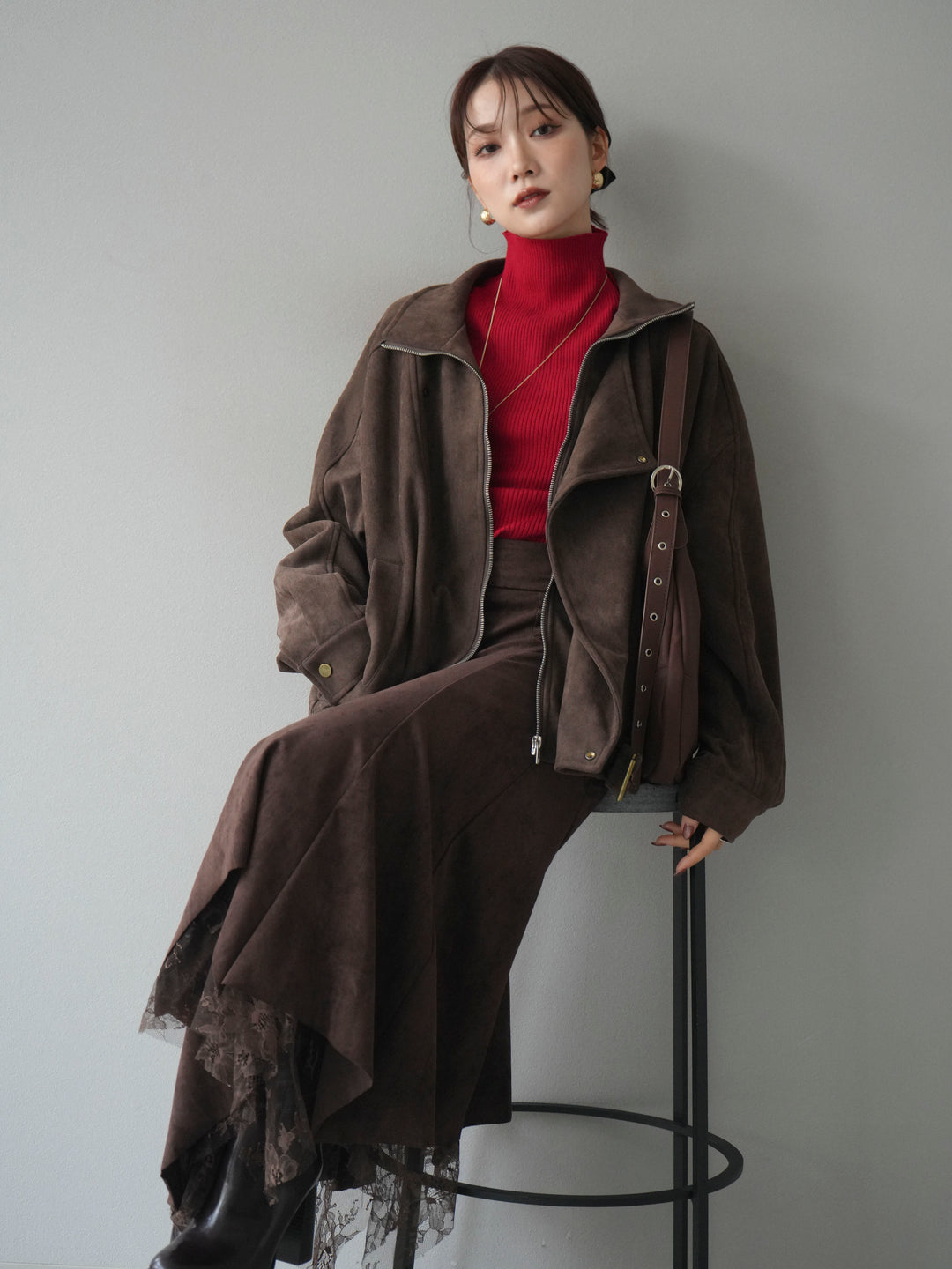 [予約]スエードライダースミドルジャケット/brown