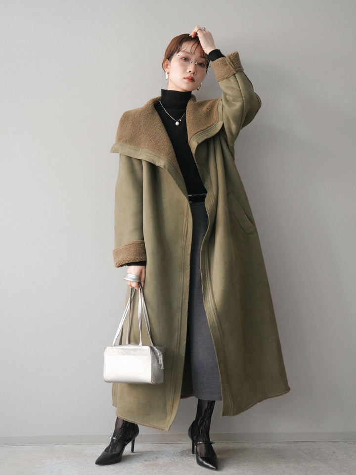 [予約]ベルト付ウールタッチミディアムパンツ/charcoal