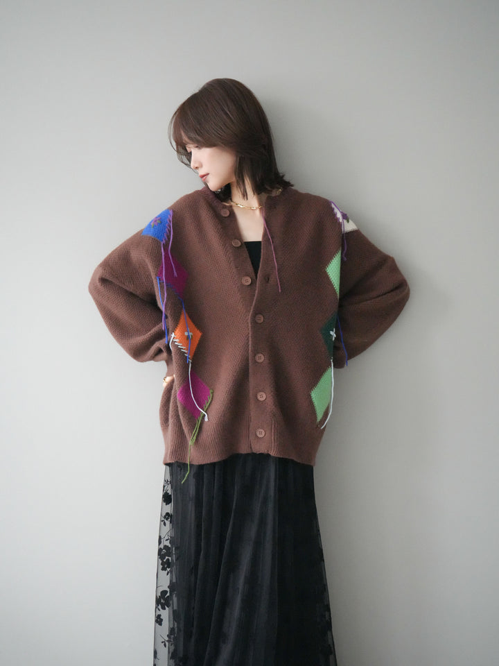 [予約]ハンドステッチアーガイルデザインニットカーディガン/brown