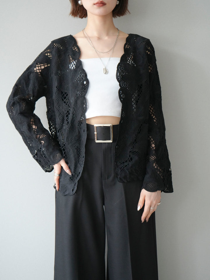 [予約]立体レーススカラップブラウス/black