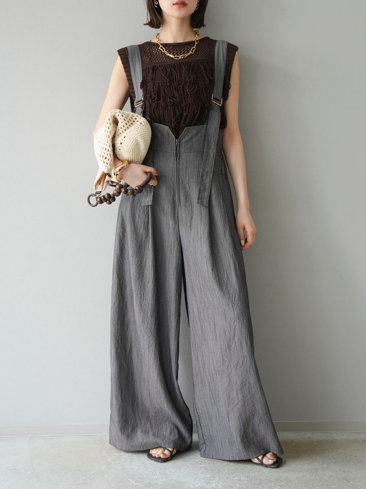 [予約]ストリングデザインハイウエストサロペット/チャコール