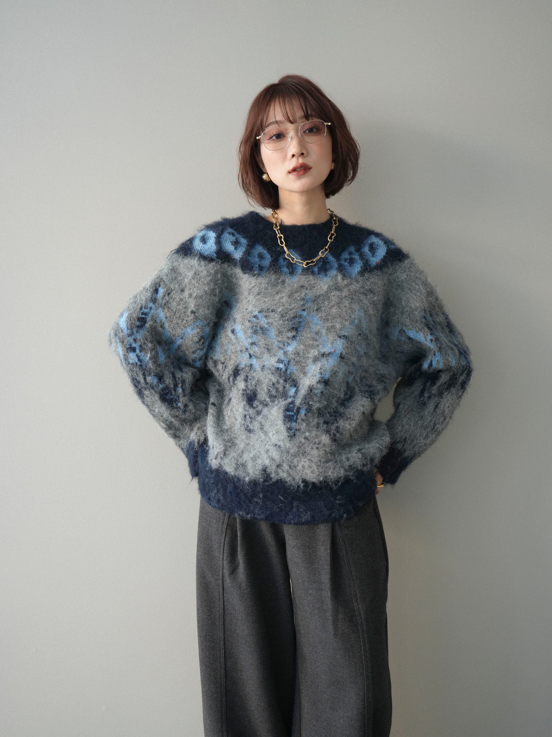 [SET]シャギーニュアンス柄ニットプルオーバー+シャギーニュアンス柄ニットプルオーバー(2set)