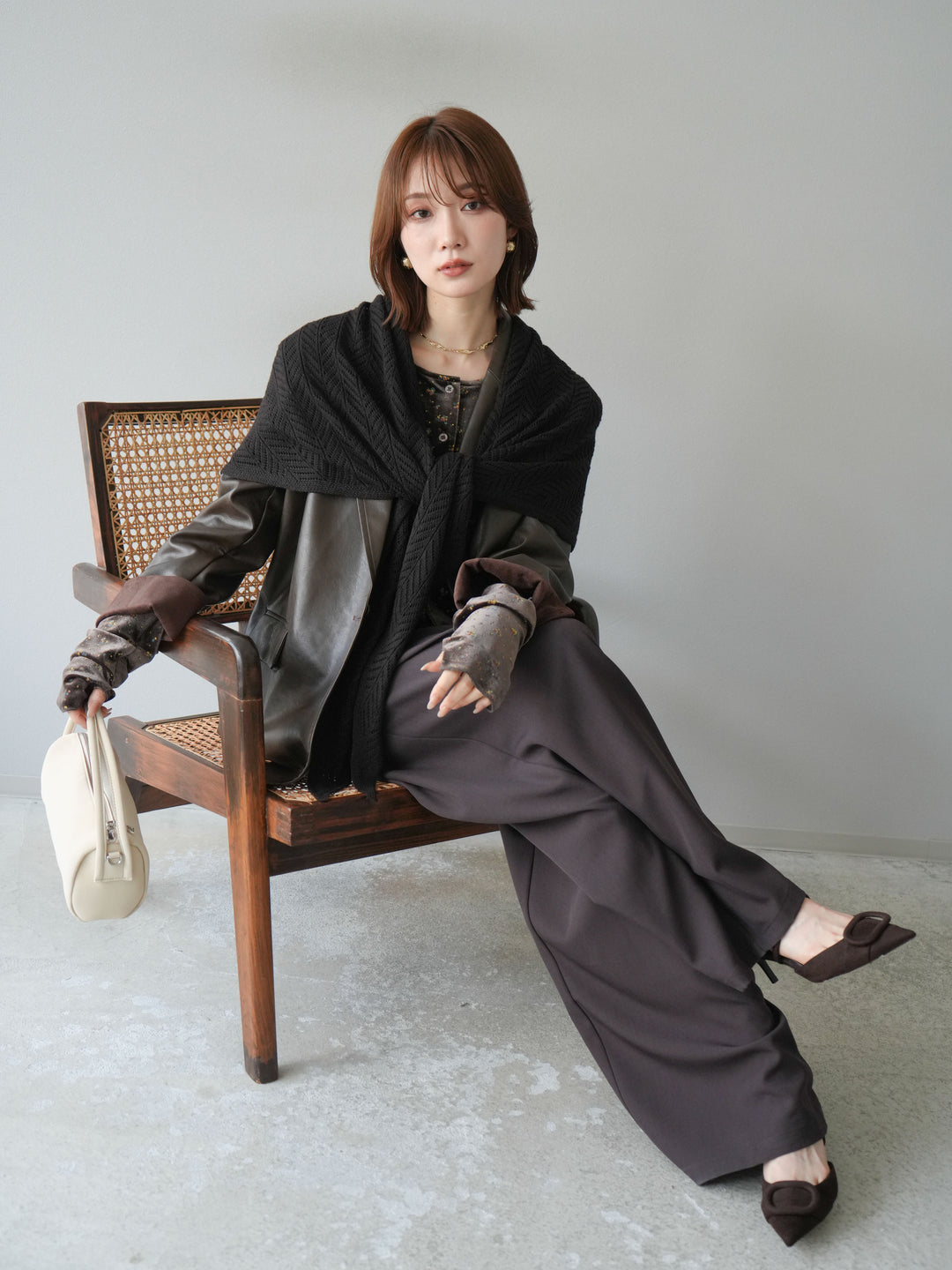 [予約]フェイクレザーテーラードジャケット/ブラウン