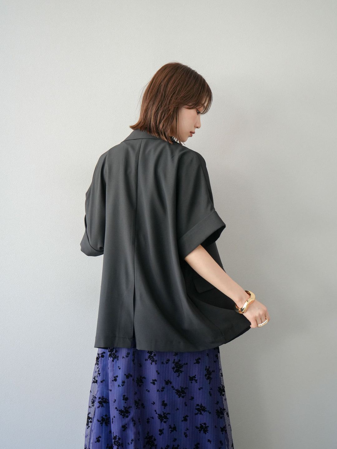 [套裝] 植絨薄紗層疊天鵝絨吊帶連身裙 + 金色紐帶半夾克 (2 套)