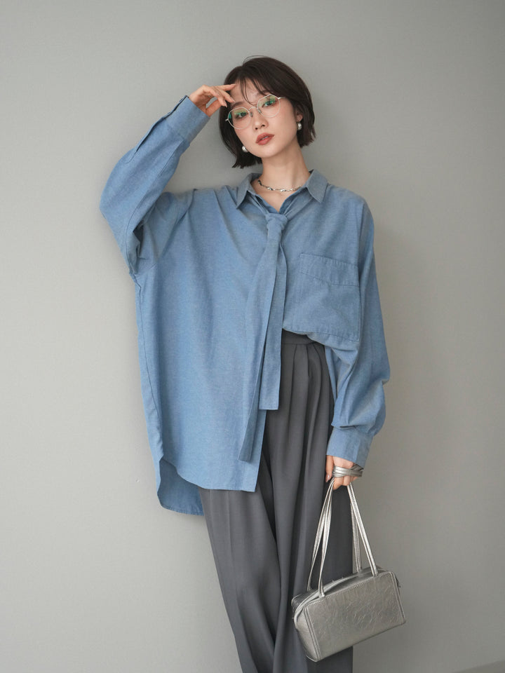 [予約]コットンライクボウタイオーバーシャツ/blue