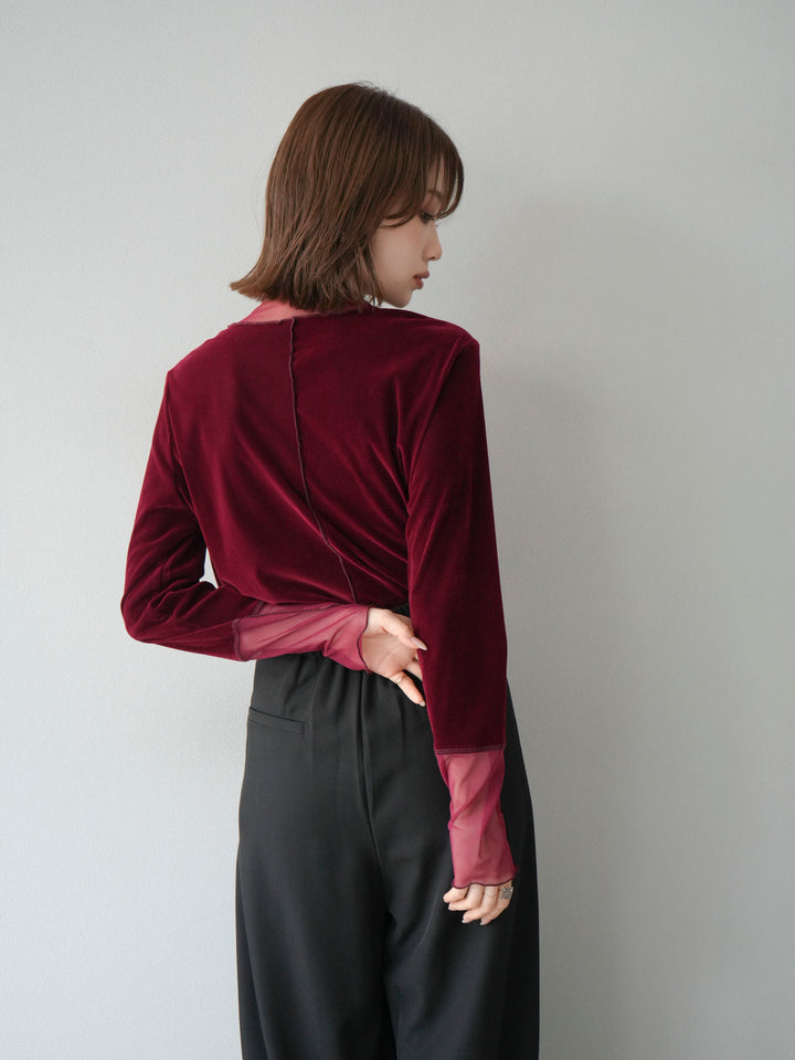 [預購] 薄紗天鵝絨上衣/酒紅色