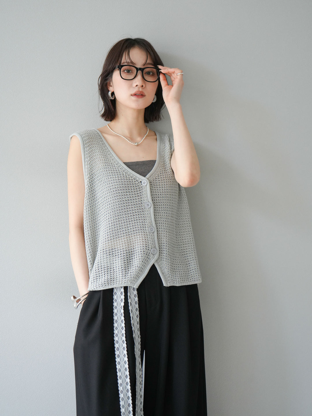 【預購】華夫格針織背心/灰色