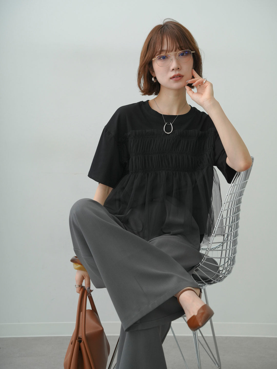 [SET]ギャザーチュールドッキングTEE+選べるアクセセット(2set)
