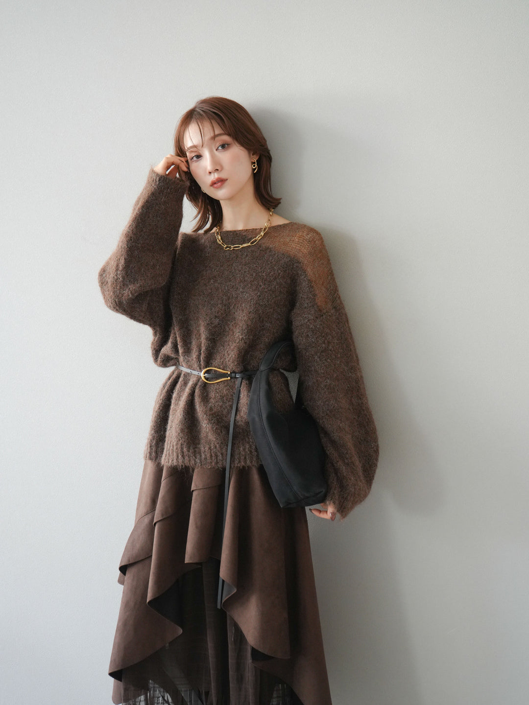 [SET]ネック透かし編みニットプルオーバー+選べるアクセセット(2set)