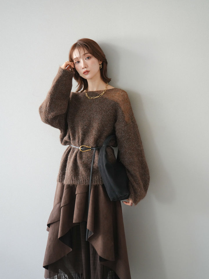 [SET]ネック透かし編みニットプルオーバー+選べるアクセセット(2set)