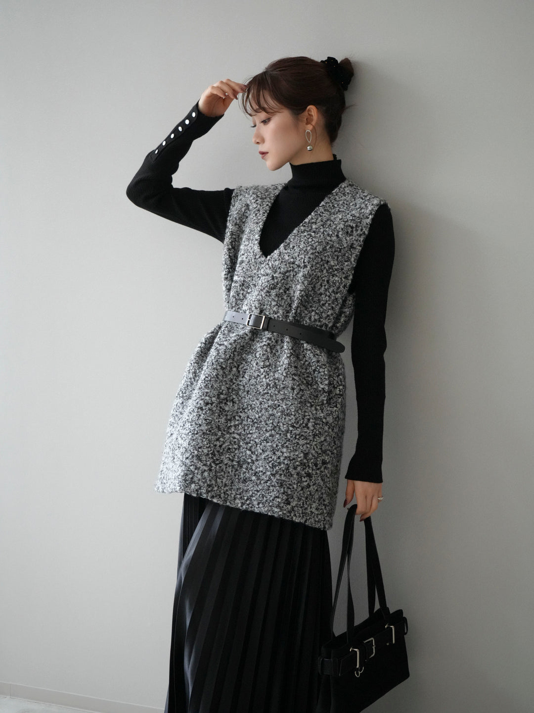 [予約]ミックスループヤーンニットミニワンピース/gray