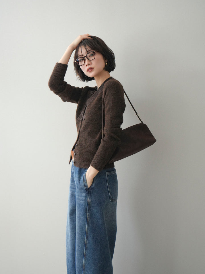 [SET]レースネックコンパクトニットカーディガン+選べるアクセセット(2set)