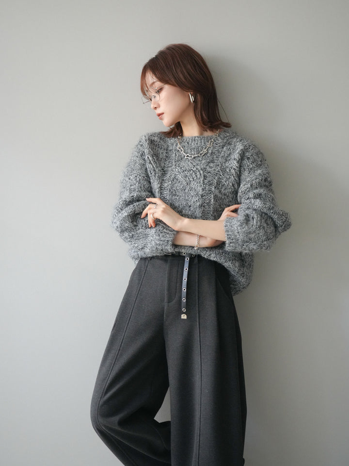 [予約]ワイドケーブルミックスニットプルオーバー/gray