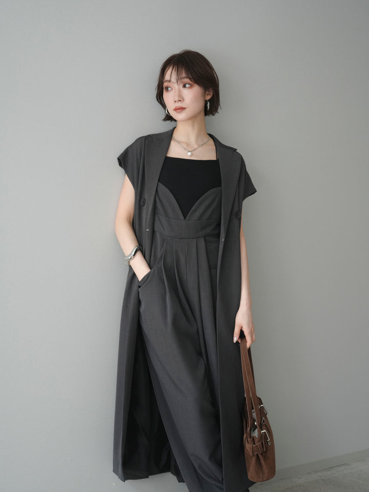 [予約]フレンチスリーブロングジレ/charcoal