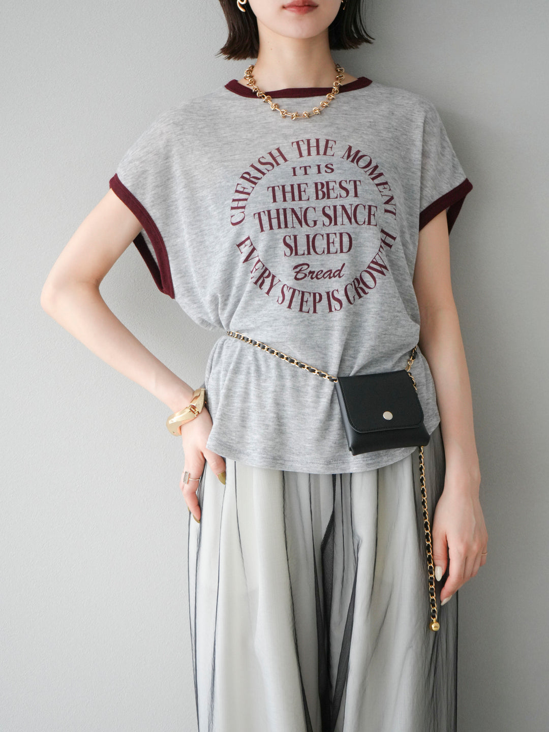 [SET]シアーフライス ロゴプリントT +コード刺繍チュールレイヤードパンツ(2set)