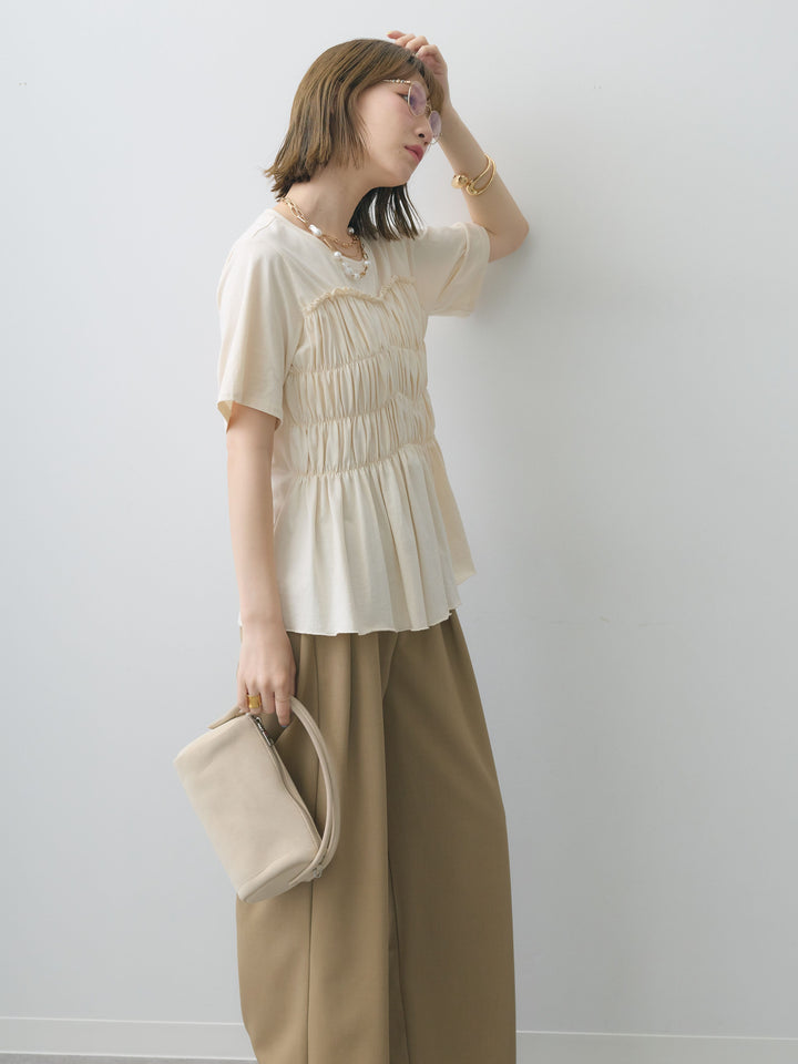 [SET]クールタッチシャーリングTEE+クレープデシンタックワイドパンツ(2set)