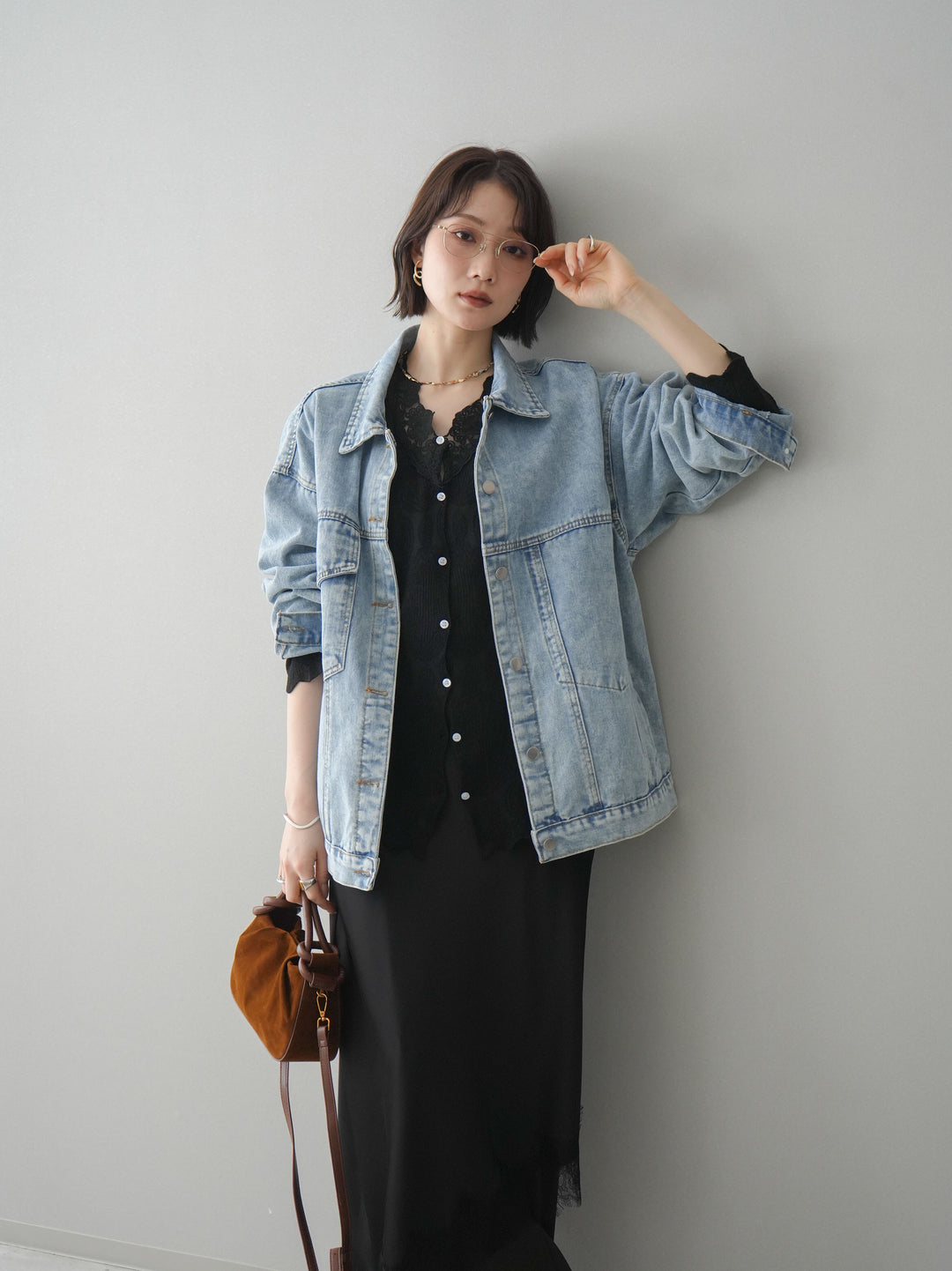 [SET]デザインBIGポケットオーバーデニムジャケット+選べるアクセセット(2set)