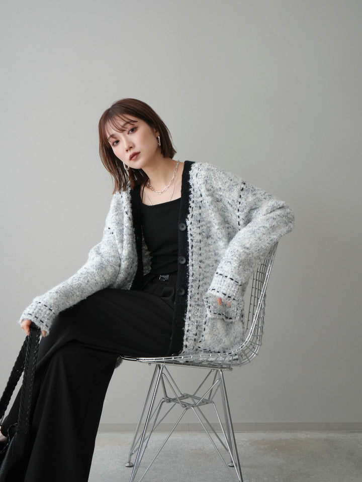 [予約]ブークレハンドステッチニットカーディガン/gray