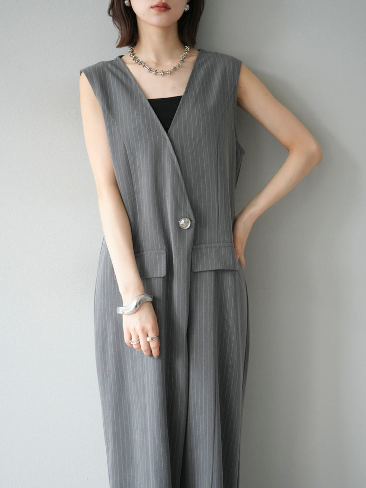 [予約]ストライプラップデザインオールインワン/グレー