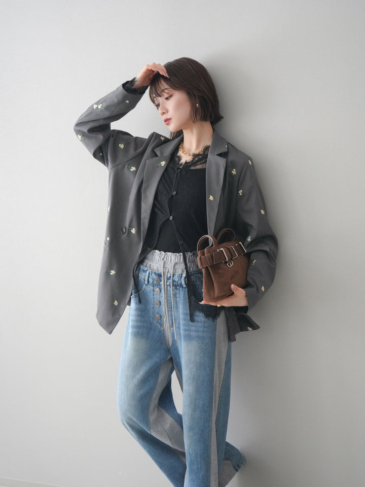 [予約]フラワー刺繍テーラードジャケット/gray