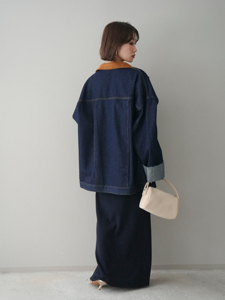 [SET]2WAYニットワンピース+コーデュロイ×デニムミドルジャケット(2set)