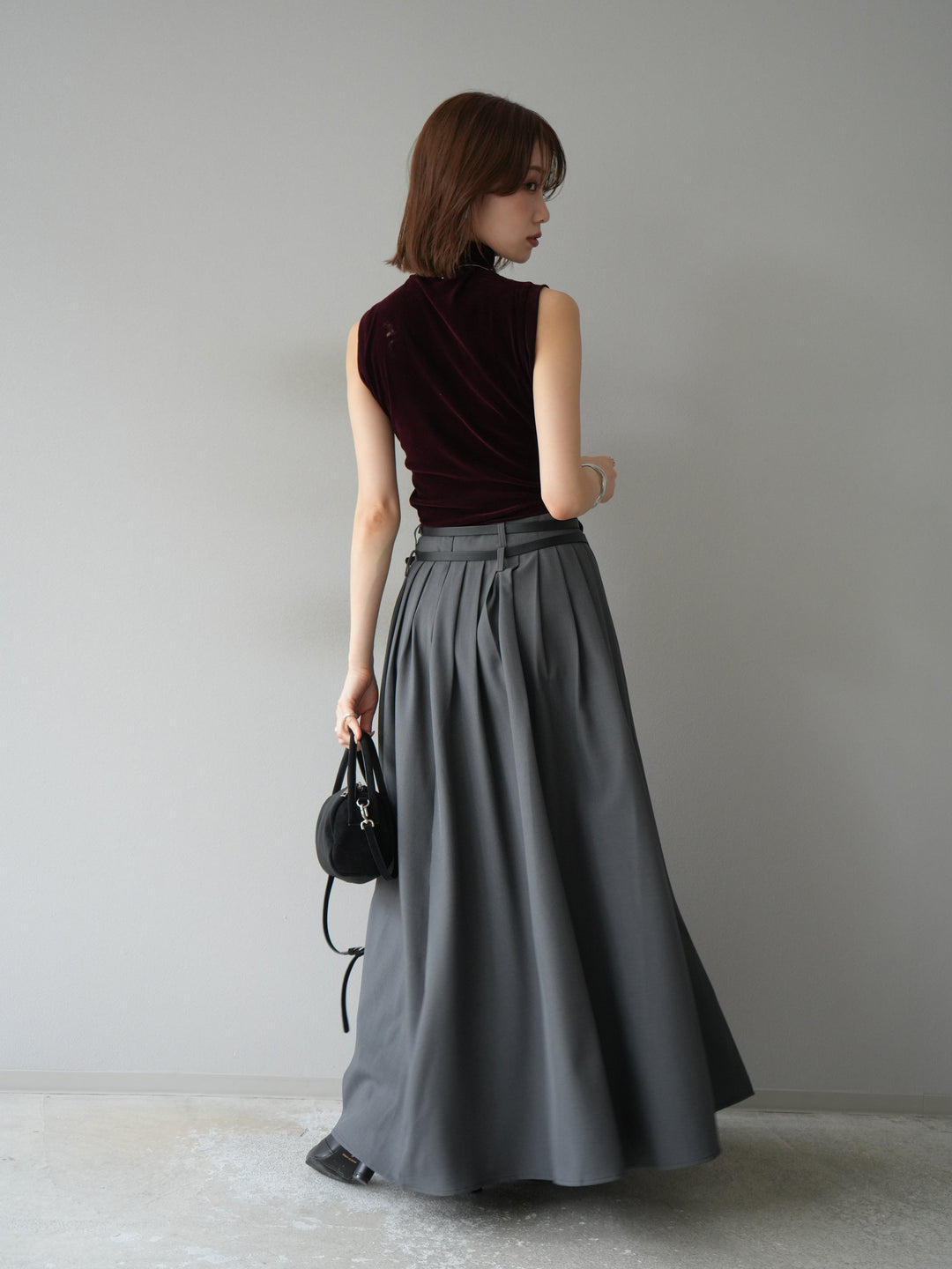 [予約]エステルプリーツスリットスカート/グレー